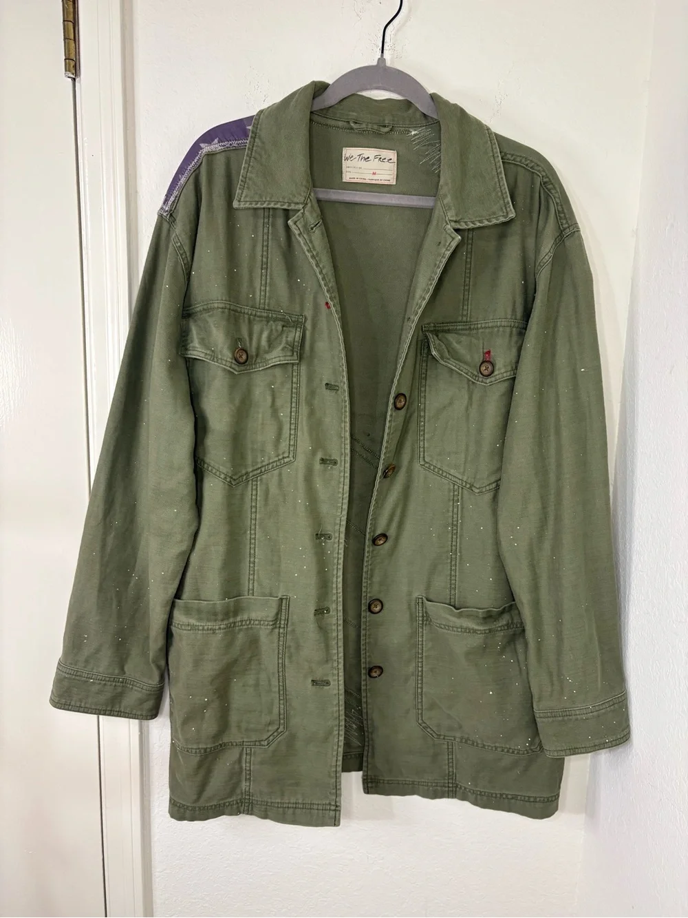 Free People We The Free Patriotic Spruce USA Patchwork Military Jacket oversized - Picture 7 of 16